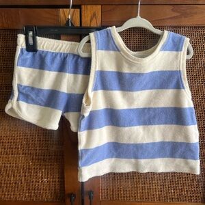 Zara Terrycloth Striped Blue and Cream Tank Top & Shorts Set